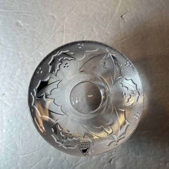 Orrefors Sweden Crystal Holly Days Christmas Votive Candle Holder Holiday - Picture 4 of 7